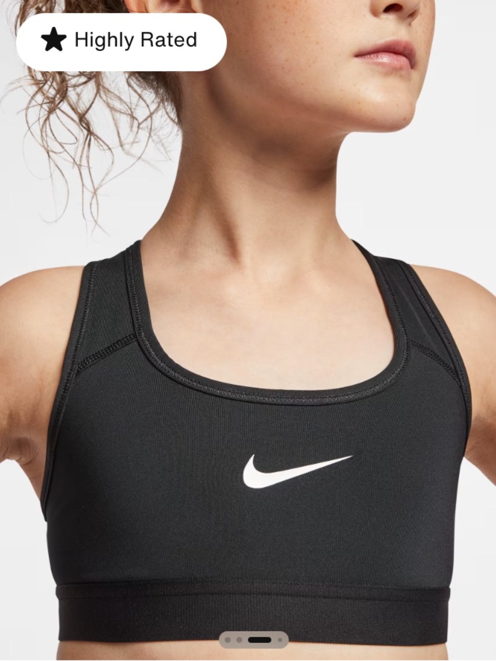 Nike Girl’s sports bra with center swoosh logo size S black athletic